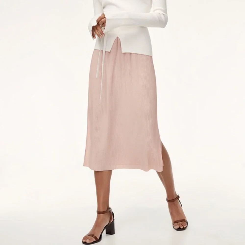 Aritzia Wilfred Celesse Pleated Skirt, pale pink, L